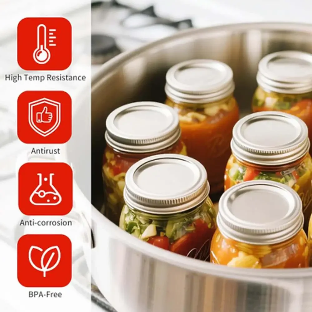 Canning Lids 130PCS Wide Mouth 86MM Anti-Rust Airtight Leak Proof Silver Jar